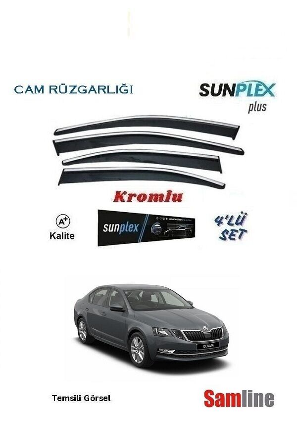 Cam Rüzgarlığı Kromlu 4'lü Set Skoda Octavıa (2017-2019) Sunplex Plus