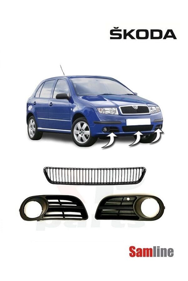 Tampon Orta Izgarası ve Sağ Sol Sis Çerçevesi Set Skoda Fabıa (2005-2007) Sis Kapağı ve Orta Panjur