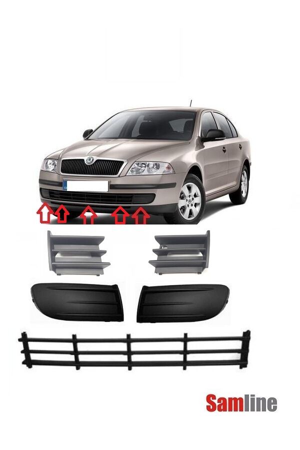 Tampon Orta Izgarası Yan Kapakları ve Sağ Sol Sis Kapağı Takım Skoda Octavıa (2005-2009)
