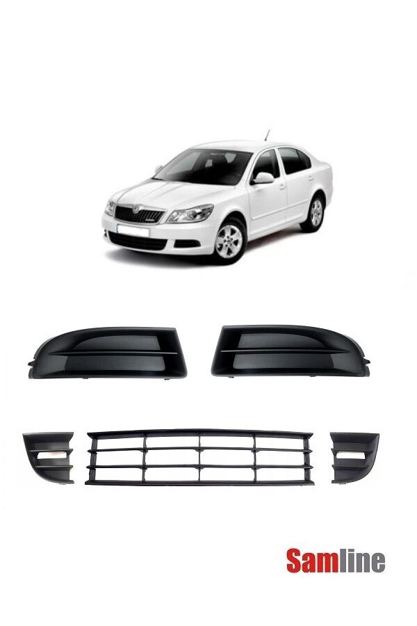 Tampon Orta Izgarası Yan Kapakları ve Sağ Sol Sis Kapağı Takım Skoda Octavıa (2009-2012)