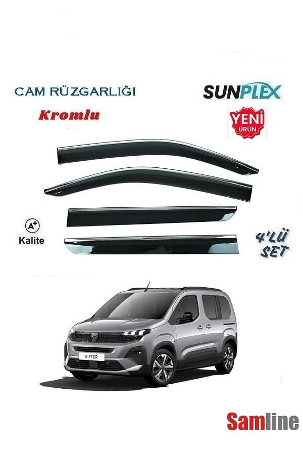Cam Rüzgarlığı Kromlu 4'lü Set Peugeot Yeni Rifter  (2024-2026) SUNPLEX