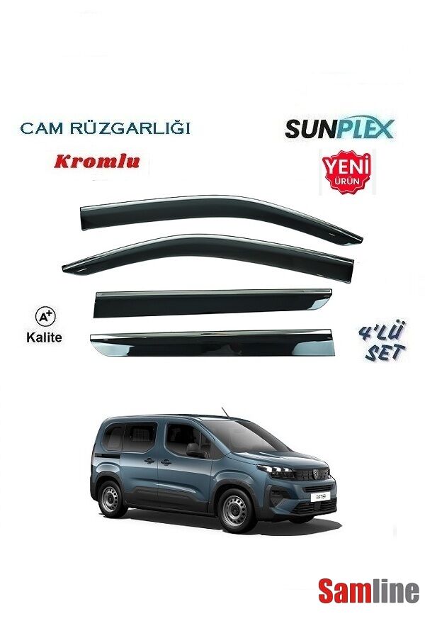 Cam Rüzgarlığı Kromlu 4'lü Set Peugeot Yeni Rifter  (2024-2026) SUNPLEX