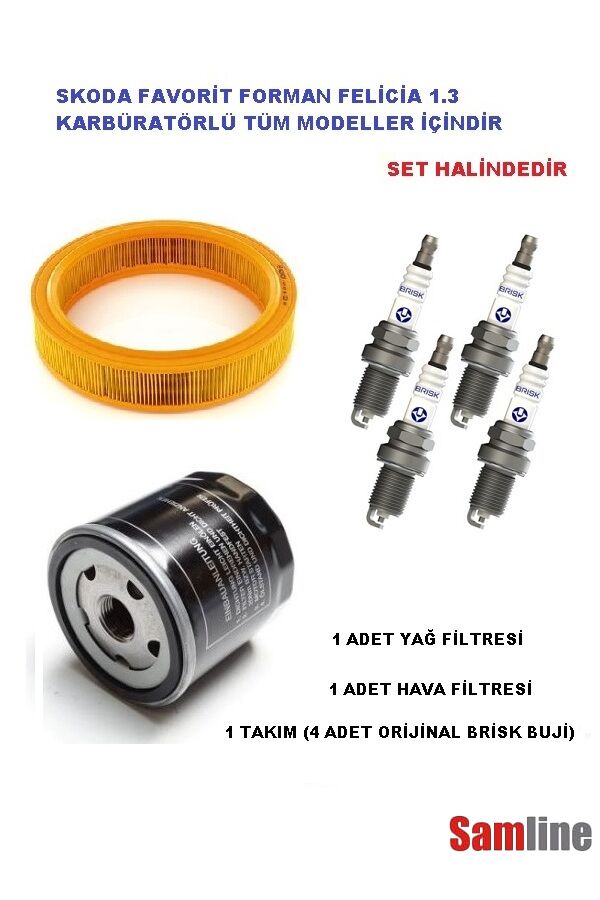 Bakım Seti Skoda Favorit Forman Felicia 1.3 Karbüratörlü Buji-Yağ-Hava Filtresi Takımı