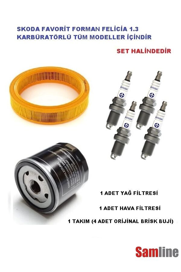 Bakım Seti Skoda Favorit Forman Felicia 1.3 Karbüratörlü Buji-Yağ-Hava Filtresi Takımı